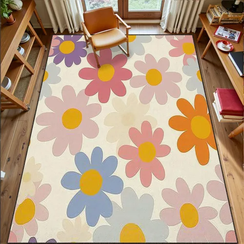 Miniatura 3 de Alfombras bohemias de 6 x 9 pulgadas, estilo floral, estilo años 70, diseño de margaritas, retro, floral, ingenuo, lavable, alfombra de pelo bajo