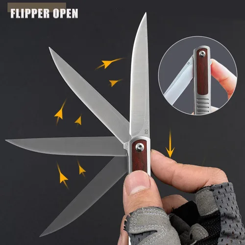 Miniatura 3 de Cuchillo de bolsillo para hombres, cuchillo plegable con clip, con hoja de acero D2, cierre de seguridad, cuchillo afilado para supervivencia