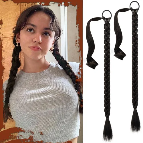 Miniatura 22 de Sofeiyan Extensión de cola de caballo de trenza larga con banda para el cabello, lacio, elegante, envolvente, extensiones de cabello trenzado, cola