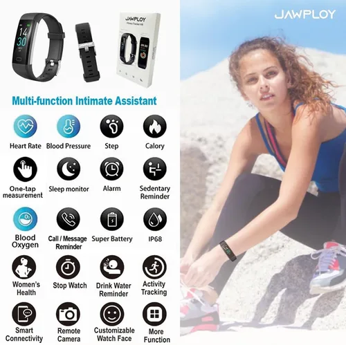 Miniatura 3 de Jawploy Rastreador de actividad física con monitor de frecuencia cardíaca, contador de pasos/calorías, monitor de sueño, reloj inteligente, IP68