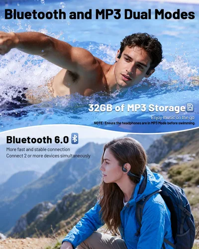 Miniatura 4 de PSIER Auriculares de natación de conducción ósea con doble controlador, IPX8, conducción de aire, impermeable, auriculares abiertos, modo MP3