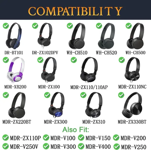 Miniatura 2 de SOULWIT Almohadillas para Sony WH-CH500/CH510/CH520, MDR-ZX100/ZX110/ZX220/XB200/ZX300/ZX330BT, MDR-V100/V150/V200/V250/V300/V400, DR. -BT101 - Negro