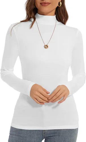 DSPSAM Camiseta interior de manga larga con cuello alto y cuello alto, ajuste delgado, básica, informal, camiseta