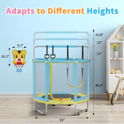 Miniatura 2 de HomeCare 55" Trampoline for Kids, 440lbs Capacity ASTM-Approved Mini Toddler Trampoline with Safety Enclosure Net,4 in 1 Adjustable Gymnastics Bar &