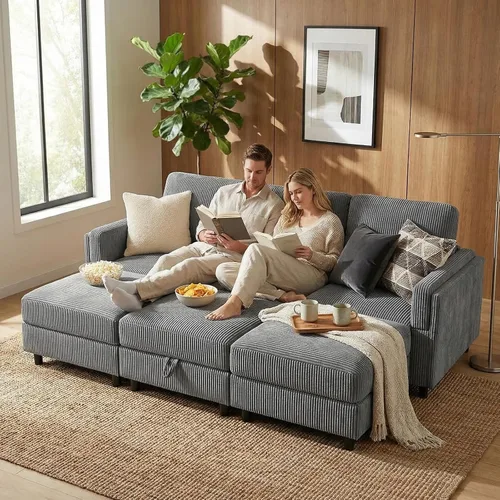 Miniatura 33 de KKL Sofá modular de 84 pulgadas, sofás de 3 plazas para sala de estar con almacenamiento, sofá modular de asiento profundo seccional, funda