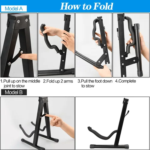 Miniatura 5 de DkOvn Paquete de 1/2/4 soportes para guitarra, soporte de guitarra plegable con marco en A con goma antideslizante y brazos de espuma, para guitarra