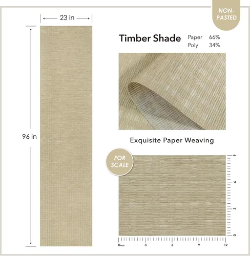 Miniatura 4 de GoDear Design Papel tapiz texturizado, papel tapiz de imitación de tela de hierba, 23" An x 96" L, papel sin pegar, tono Timber