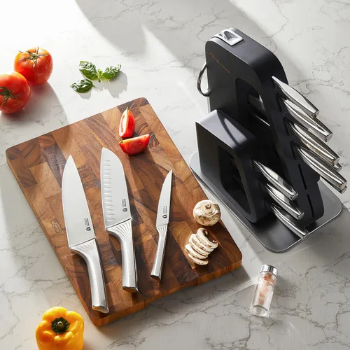 Miniatura 8 de KINGSTONE Juego de 14 piezas de cuchillos de cocina con bloque, juego de cuchillos de acero inoxidable alemán con afilador incorporado, juego