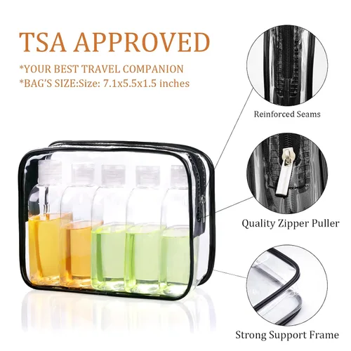 Miniatura 2 de GIMS Paquete de 5 botellas de viaje de 3.4 oz con tapa abatible, aprobadas por la TSA, contenedores a prueba de fugas y bolsa de aseo transparente