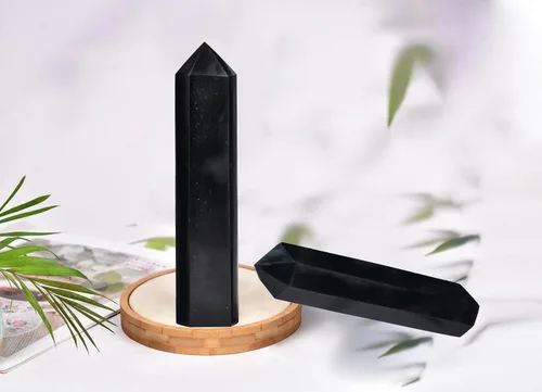 Miniatura 2 de AMOYSTONE 1 varita de piedra de obsidiana grande de cristal curativo hexagonal de cristal natural de roca de 6 puntos, torre de roca para decoración