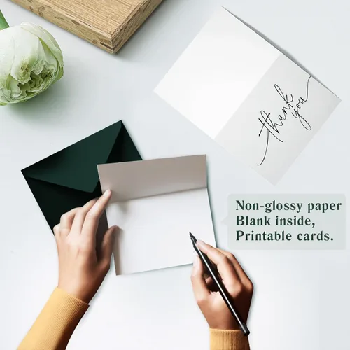 Miniatura 8 de Goefun 144 tarjetas de agradecimiento con sobres, paquete a granel de 4x6, notas en blanco verdes con diseños elegantes, perfectas para bodas, baby
