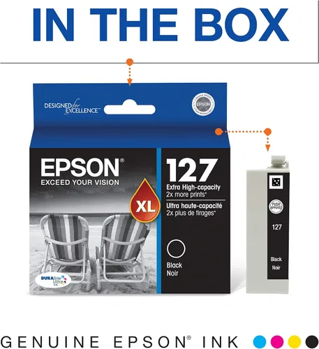 Miniatura 3 de Epson T127 DURABrite Ultra Ink Cartucho negro de capacidad estándar (T127120-S) para determinadas impresoras Stylus y fuerza de trabajo y Epson
