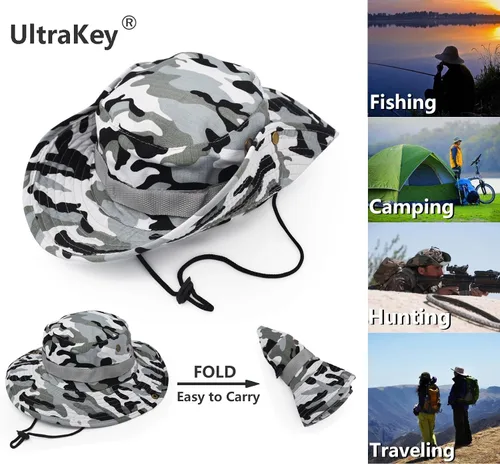 Miniatura 2 de Sombrero de protección solar de ala ancha para exteriores clásico estilo militar de combate de EE UU gorra de sol para pesca caza campamento