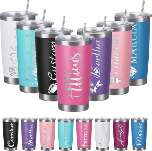 Miniatura 13 de Vasos personalizados con nombres, tapas y pajitas, tazas de viaje grabadas con láser personalizadas de 20 onzas, vasos aislados personalizados