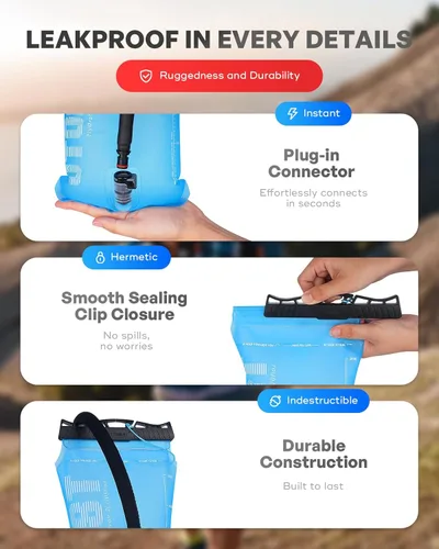 Miniatura 3 de UTOBEST Vejiga de hidratación, vejiga de agua de TPU, bolsa de agua para mochila de senderismo, sin BPA, apertura amplia, a prueba de fugas
