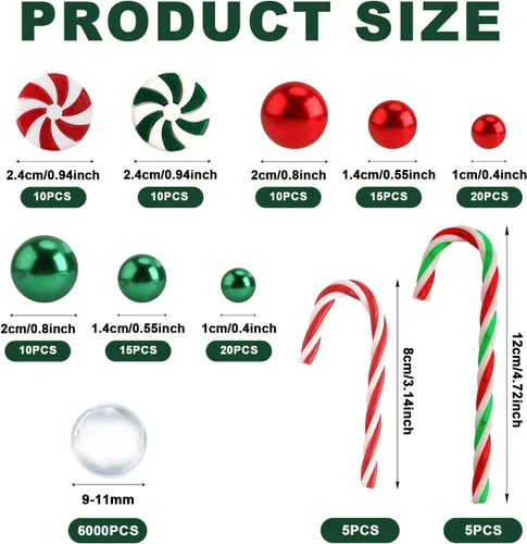 Miniatura 2 de 120 piezas de relleno de jarrón de Navidad, relleno de jarrón flotante, cuentas de relleno de jarrón de Navidad, bastón de caramelo, perlas