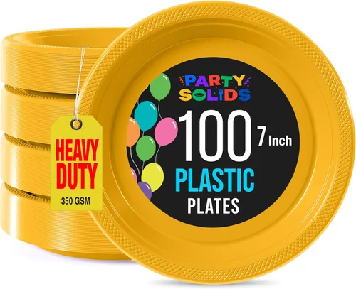 Miniatura 23 de Exquisitos platos de plástico rojo Party Solids para fiesta, platos desechables rojos de 9 pulgadas, juego de vajilla de plástico resistente, 100