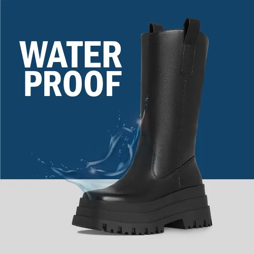 Miniatura 5 de VIMISAOI Botas de plataforma de bloque grueso para mujer, punta redonda, botas góticas hasta la rodilla, botas de media pantorrilla