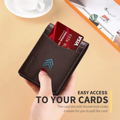 Miniatura 4 de RUNBOX - Carteras delgadas de cuero para hombres, tecnología contra interferencia de radiofrecuencia (RFID), 2 ventanas de identificación, con caja