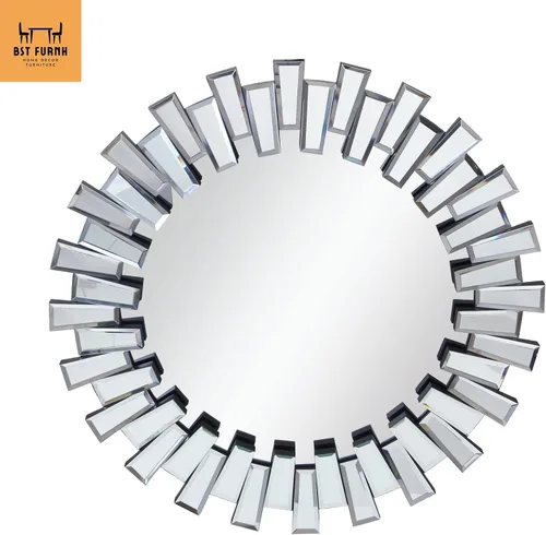Miniatura 5 de BST FURNH Espejo Redondo de Pared Decorativo de 24 Pulgadas Espejo de Pared Decorativo con Marco Irregular y Borde Biselado Espejos para Pared