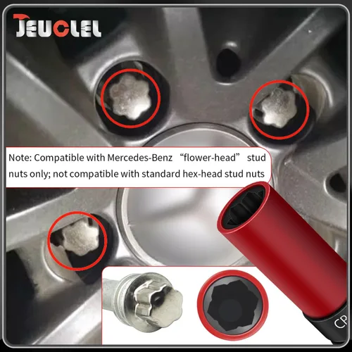 Miniatura 5 de Enchufe de extracción de tuerca de bloqueo de rueda de 0.669 in compatible con Mercedes Benz Serie S W221, extractor de tuercas de rueda antirrobo