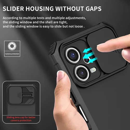 Miniatura 4 de Funda para Redmi Note 12 5G, Redmi Note 12 4G/Poco X5 5G con protector de pantalla de vidrio templado y cubierta de cámara deslizante, cubierta