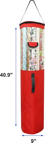 Miniatura 2 de Freegrace Organizador de urdimbre de regalo, bolsa grande de almacenamiento de rollos de papel de regalo de 9 x 40.9 pulgadas, resistente a Rojo