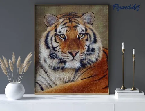 Miniatura 3 de Figured'Art Kit de arte de pintura de diamantes para adultos de 16 x 20 pulgadas con marco, taladro cuadrado completo 5D, ojo de tigre completo