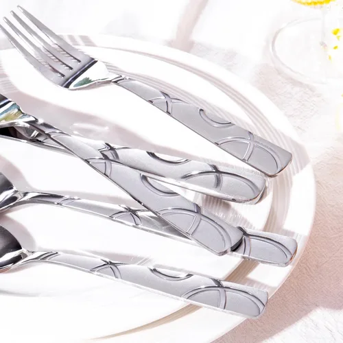 Miniatura 4 de HIKAA Juego de cubiertos de plata, juego de 30 piezas de cubiertos de acero inoxidable para 6, para cocina, hogar, boda, fiesta, pulido tipo espejo
