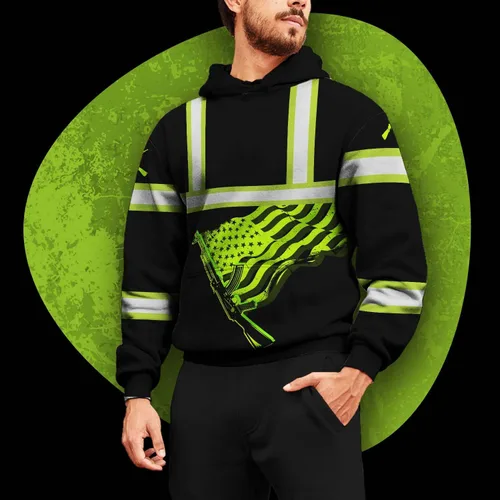 Miniatura 2 de Sudadera con capucha de alta visibilidad con diseño de bandera de Estados Unidos para hombre, reflectante, ropa de trabajo de seguridad