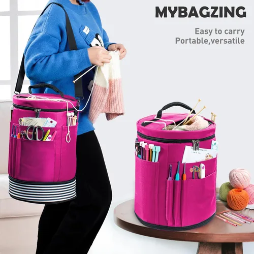 Miniatura 5 de MYBAGZING Organizador de almacenamiento de hilo expandible, bolsa de ganchillo y bolsa de hilo con cierre de cremallera, soporte de hilo para Rosa-Ⅱ