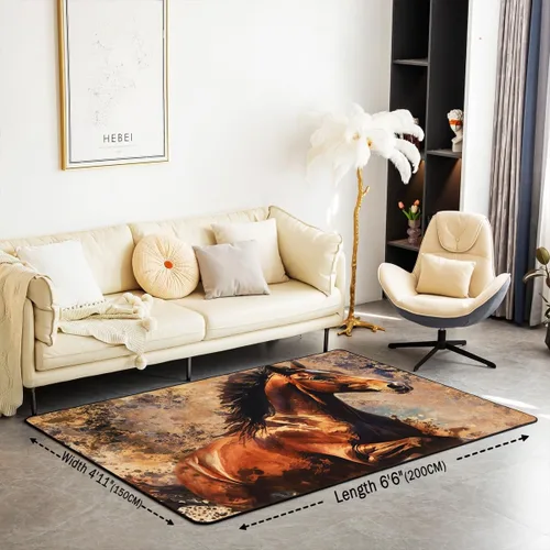 Miniatura 2 de Alfombra decorativa de caballo con pintura de tinta para adolescentes y adultos, estilo occidental, alfombra decorativa de naturaleza animal