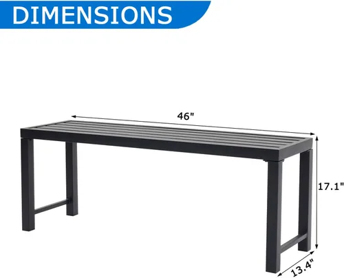 Miniatura 2 de Banco de metal sin respaldo de 46 pulgadas, banco de jardín para todo tipo de clima, para patio, porche o césped, banco de acero duradero
