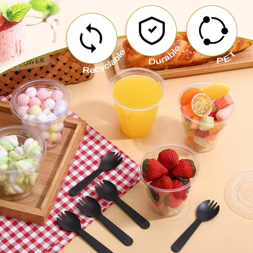 Miniatura 2 de Paquete de 200 Vasos de Plástico Transparente de 12 oz para Postre Yogur Parfait Pudín de Plátano Tazas Desechables PET con 200 Piezas Cucharas