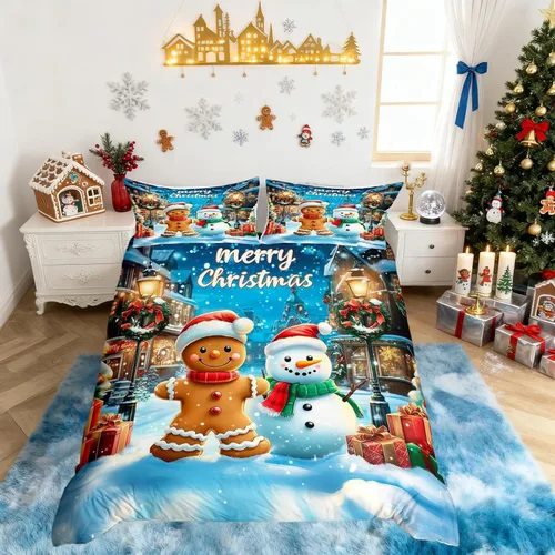 Miniatura 26 de Juego de funda de edredón para niños de Feliz Navidad, tamaño King, juego de ropa de cama de pingüinos de dibujos animados, animales árticos