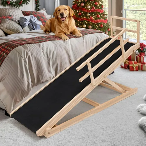 Miniatura 10 de SLSY Rampa para perros para cama, sofá y SUV, rampa plegable ajustable mejorada para mascotas con alfombrilla de goma antideslizante, 45.2 pulgadas