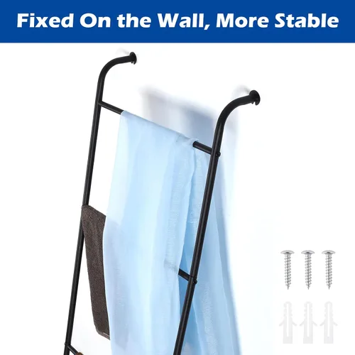 Miniatura 6 de Escalera para Mantas Soporte Decorativo Portador de Toallas para Baño, Soporte de Metal Apoyado en Pared para Secar Colchas para Sala de Estar
