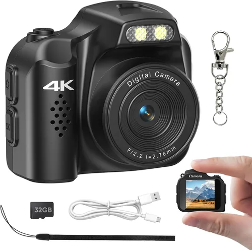 Generic Mini cámara 4K HD grabadora de video - Llavero videocámara digital con tarjeta de 32 GB, pantalla HD de 1.54 pulgadas, batería de larga Negro