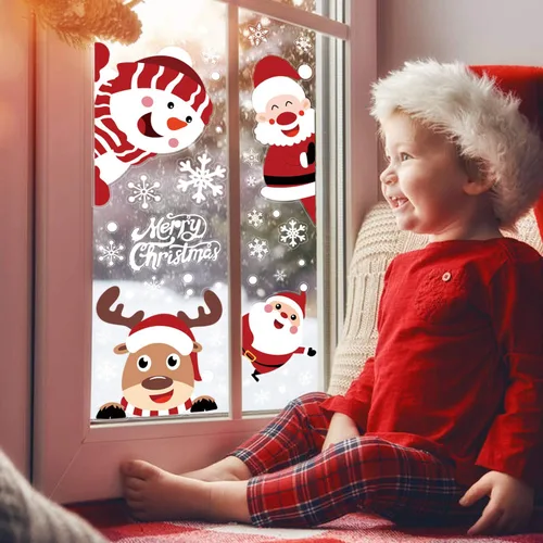 Miniatura 7 de LOMIMOS 107 calcomanías de Navidad para ventana, copos de nieve, reno, Papá Noel, para suministros de decoración de fiestas