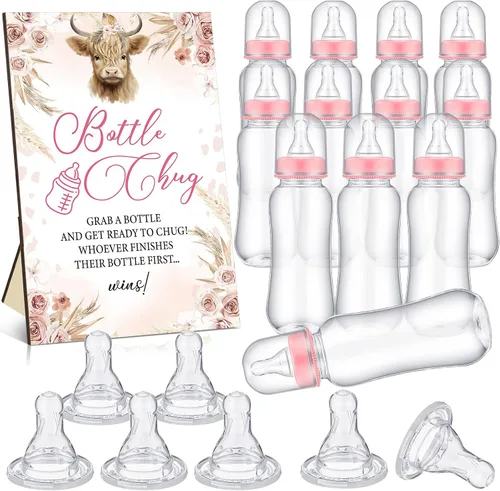 Miniatura 16 de TrelaCo Safari Cool Baby Shower Games Bottle Chug Sign Wooden Jungle Animals Set de regalo para revelación de género suministros de fiesta y 12