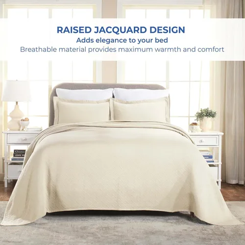 Miniatura 8 de Colcha Superior 100% algodón con diseño de tejido de canasta y fundas de almohada, ropa de cama de alta calidad de algodón matelasse jacquard