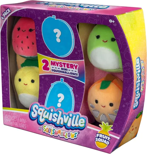 Miniatura 10 de Squishville de Squishmallows Mini Plush Fruit Squad, seis peluches suaves de 2 pulgadas, frutas irresistiblemente coloridas, mini melocotón, piña