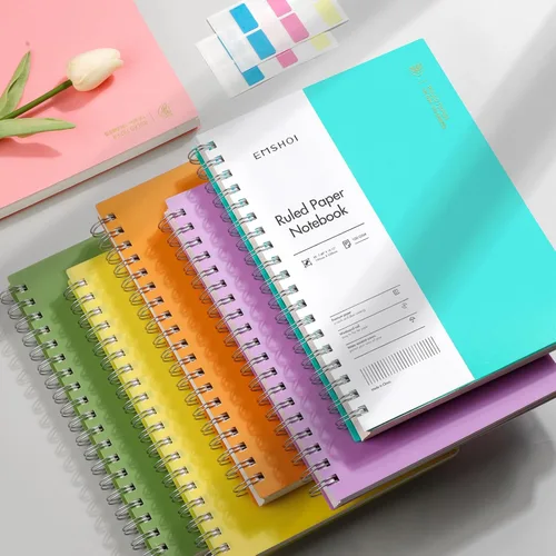 Miniatura 7 de EMSHOI Cuaderno de espiral A5 con rayas universitarias, pequeño 5.7" X 8.22", 300 páginas/150 hojas, papel grueso de 100gsm, tapa dura impermeable