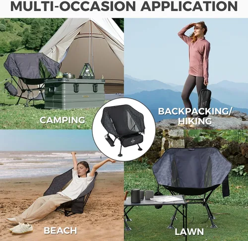 Miniatura 7 de ATEPA UFO3.0 Silla de mochilero ultraligera, 330 libras, silla de campamento plegable de aluminio aeroespacial de alta resistencia con asiento