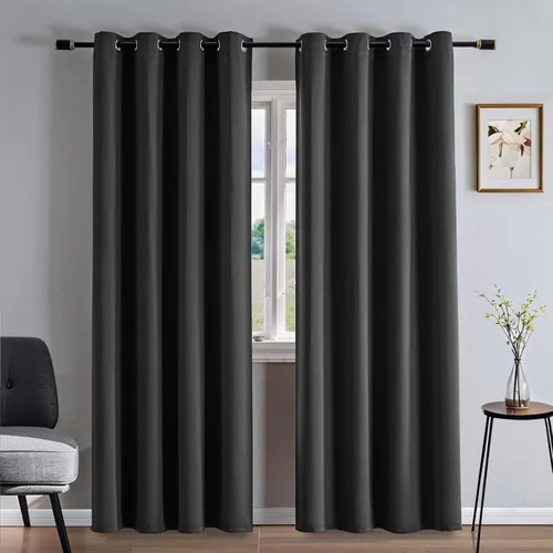Miniatura 28 de Cortinas 100% opacas para sala de estar, juego de 2 paneles de 96 pulgadas, bloqueo de luz, pestaña trasera y bolsillo para barra, cortinas