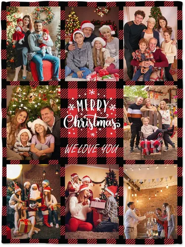 Miniatura 6 de Mantas personalizadas de Feliz Navidad, regalos personalizados con tus propias fotos, manta de fotos personalizada para mamá, papá, abuela, abuelo