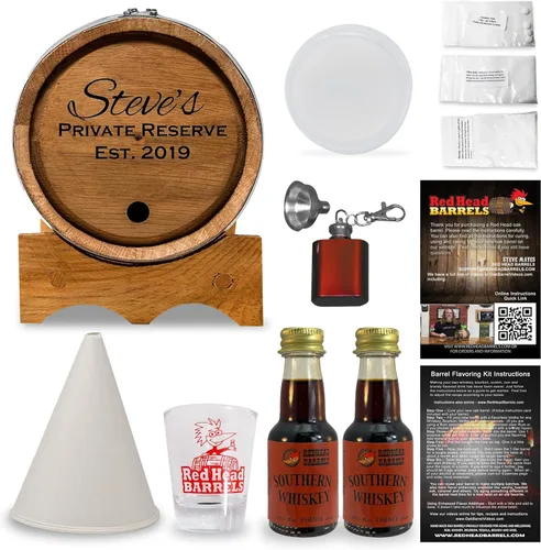 Miniatura 17 de Red Head Barrels - Barril de envejecimiento de roble blanco americano grabado personalizado de 2 litros con juego de regalo saborizante, vaso de Ron