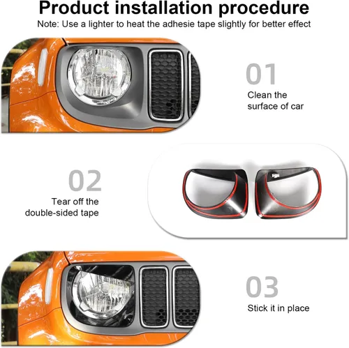 Miniatura 5 de CheroCar Cubierta para faro delantero, biseles de faros delanteros, anillo para Jeep Renegade 2019-2024, color negro