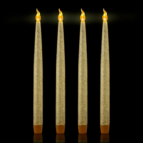 Miniatura 10 de FURORA LIGHTING Velas LED cónicas blancas con soportes dorados, paquete de 2 con temporizador de 5/19, elegante brillo sin llama para decoración