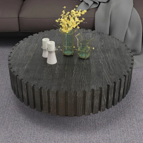 Miniatura 21 de KEVINSPACE Mesa de centro redonda de 35.43 pulgadas para sala de estar, pedestal de madera redonda, mesa de centro para sala, mesa de centro